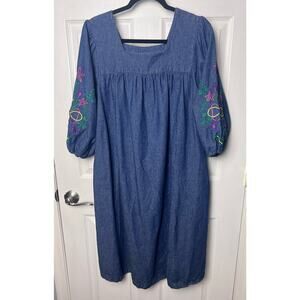 Naqui New York Vintage Blue Jean Denim Embroidered Long Sleeves Dress Size A4
